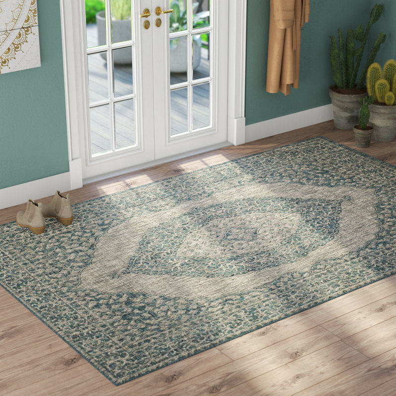 Mistana™ Myers Light Gray/Teal Indoor/Outdoor Area Rug & Reviews Wayfair